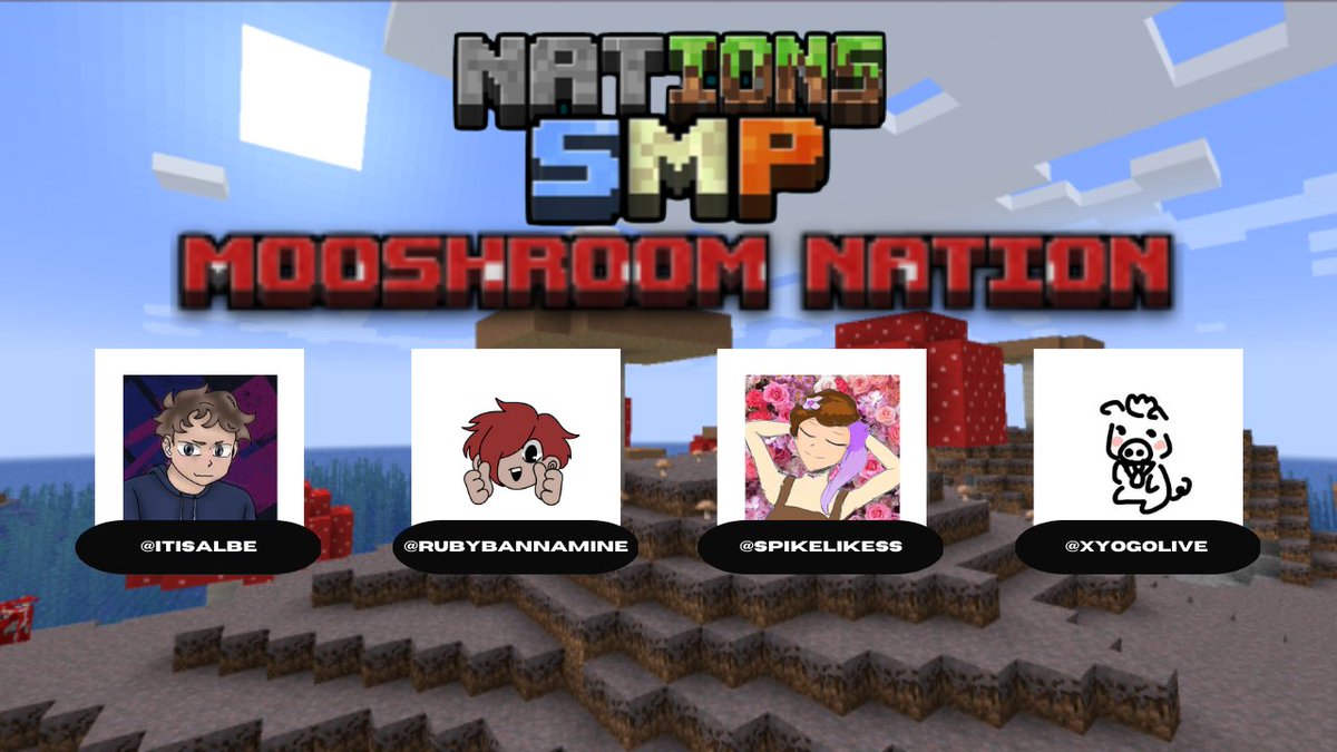 SMPNations's tweet photo. MEMBER CHANGES:

Mooshroom Nations:
Weclome @xYogoLIVE 
BE THERE TOMORROW TO SEE THE NEW PLAYERS ON THE NATIONS SMP #smp #MinecraftServer https://t.co/vqJk1rtaQM