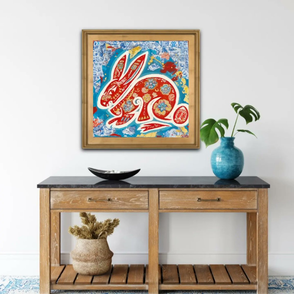 Te invito a celebrar el Año Nuevo Chino⛩️. El año del Conejo🐰, con una bella exposición realizada por @menu_creativo_reinier_r  en GAC MOTORS Calle 50 , este jueves 26 de enero. Estaré participando con mi obra " El Conejo rompió la vajilla!", 24 × 24, Mixed Media. TE ESPERO!