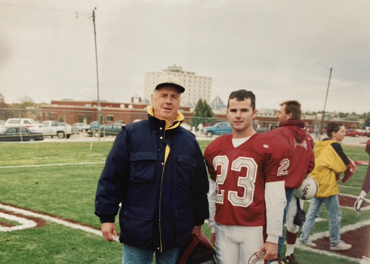 Found this cleaning my office.  My dad and I after my last home game at <a href="/CSCFootball/">Chadron State Football</a> 🦅 <a href="/CoachJayLong/">Jay Long</a> <a href="/chadronstate/">Chadron State College</a> #chadronstate #eagles #ncaa <a href="/RMAC_SPORTS/">RMAC Sports</a> 1998