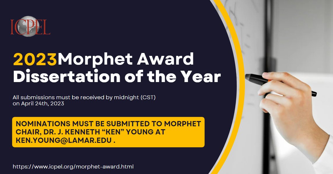 Do you have or know of scholarship in the dissertation stage in the field of educational administration that is focused on improving the knowledge base of our profession? Submit that work for the Morphet Award! Find out more at icpel.org/morphet-award.…! #icpel #ELWB #edleaders