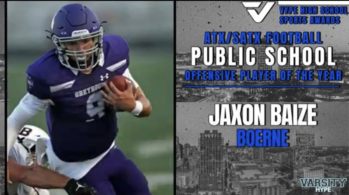 Very blessed to receive the <a href="/VypeSATX/">VYPE San Antonio</a> Football public school offensive player of the year! Thank y’all for the recognition! <a href="/YVQBacademy/">YVQBacademy</a> <a href="/CheHendrix/">Che Hendrix</a> <a href="/davetwilk/">David Wilkinson</a> <a href="/HoundFootball/">Boerne Football</a>