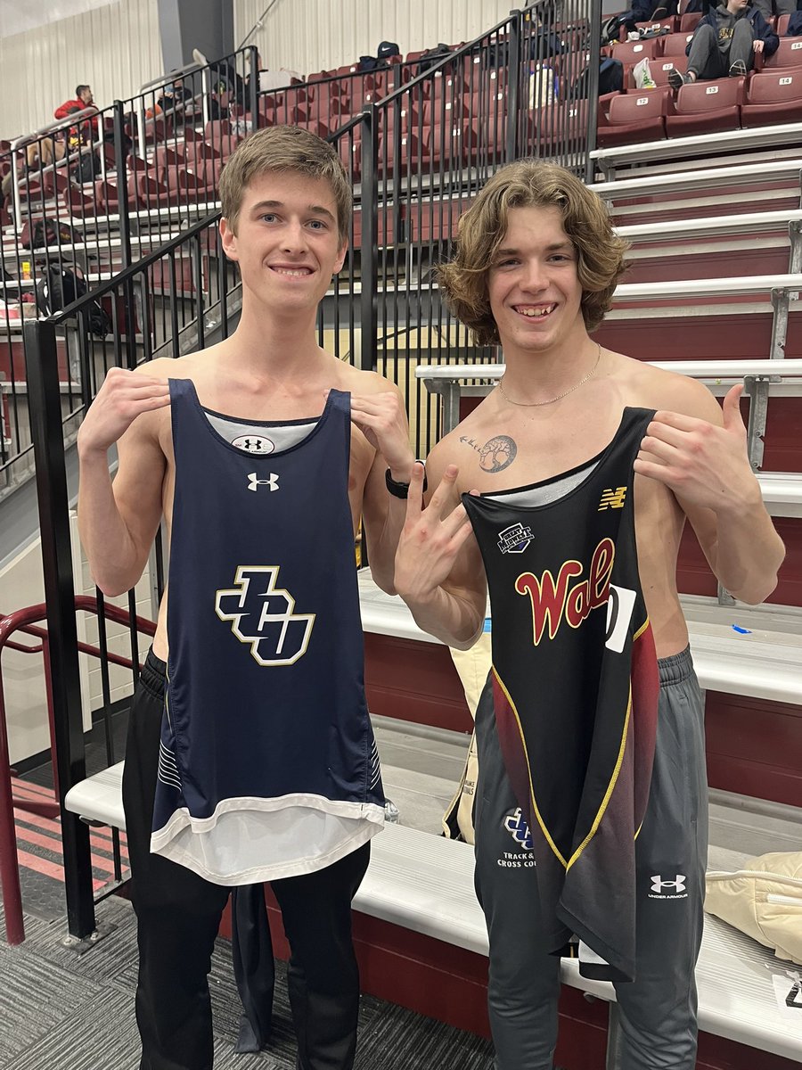 Once a teammate, always a teammate! Seth and Dustin taking a jersey swap photo at the SPIRE Midwest Collegiate Invitational today! Plenty of Bulldogs making waves at the next level! #SpeedKills #StrongerTogether <a href="/Dustin20493795/">Dustin Horner</a> @MacuraSeth