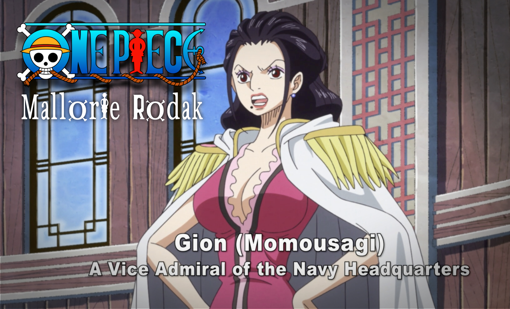 Mallorie Rodak on X: Attention, cadets! I voice Vice Admiral Gion # Momousagi in #OnePiece! So grateful to @MikeMcFarlandVA and @Bowling4anime  for thinking of me for this fierce boss lady. 💗⚔️ t.coPryoA71wbF  