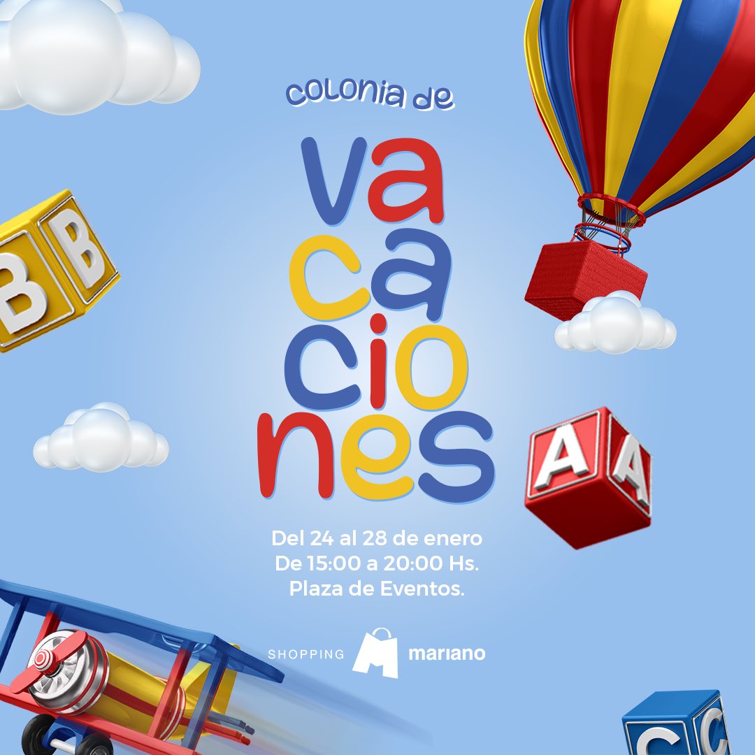 ✨¡COLONIA DE VACACIONES! ✨

Del 24 al 28 de enero aprovechá estas súper actividades para los peques de la casa TOTALMENTE GRATUITAS 🙌🏻

¡Recreación, cuentos, pinturas, manualidades, juegos y muchísimas actividades!

¡Te esperamos! 🤩