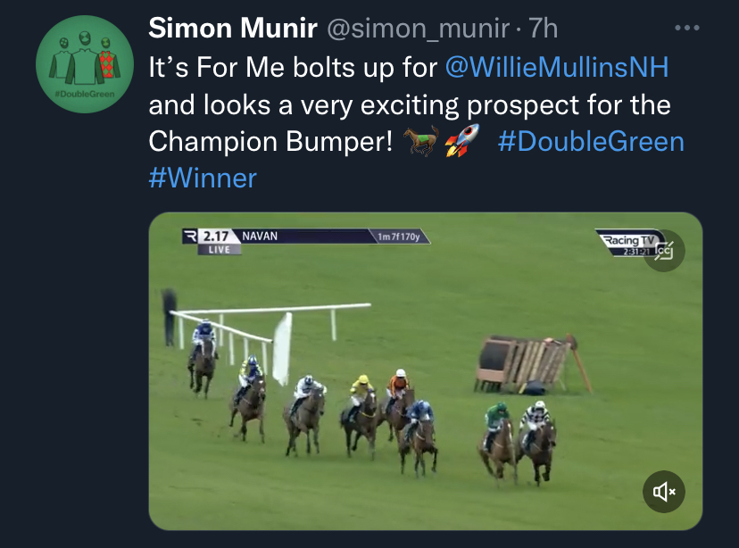 Sean__Dunne1's tweet photo. We can dream big for this ladโ๏ธ
It looks like the champion bumper is the target after that performance today.
So the countdown is on only 52 more days to go ๐ฝ
#DoubleGreen #ItsForMe #CheltenhamFestival https://t.co/KLzO8TxMwV