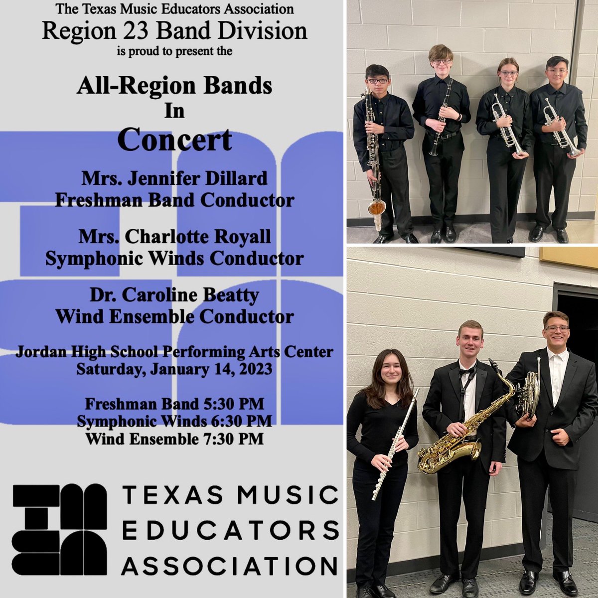 MRHS Band students at last week’s @TMEA Region 23 All-Region Band concert! #musicalmavs #bepurplebeproud @MRHSMavericks @KISDFineArts