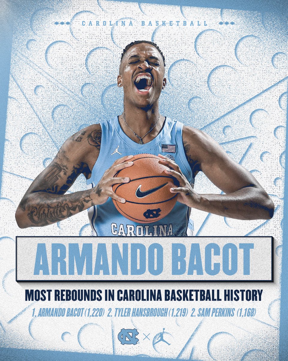 LEGENDARY.

Armando Bacot passes Tyler Hansbrough for most rebounds in Carolina Basketball History.