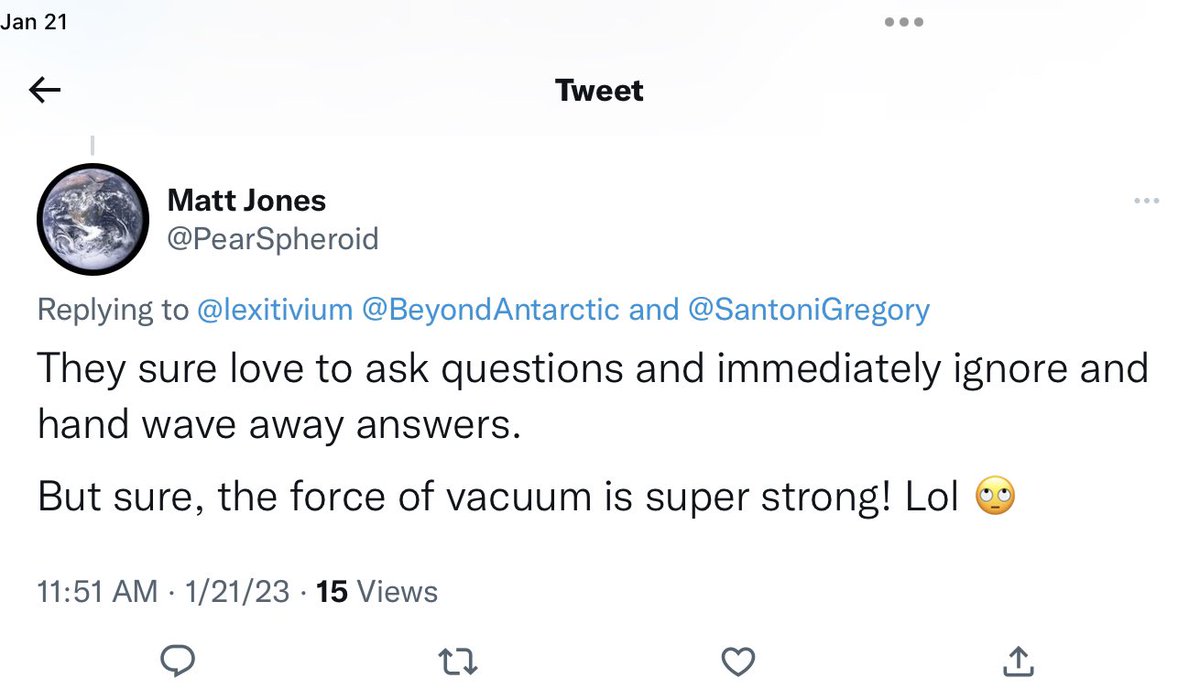 BeyondAntarctic's tweet image. Wow folks, we have a #PearEarther claiming: 

I ask questions and immediately ignore and hand wave  away answers..When in fact, it was this #glerf doing ALL the trolling using trolly-troll tactics like #BeggingTheQuestion, an apparent reflection of their fallacious logic

#YAWN🥱