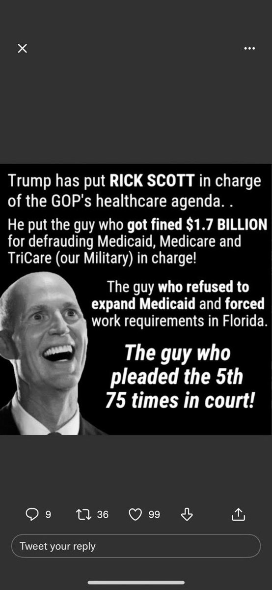 MajTSCallahan's tweet photo. @SenRickScott Reduce the $2 trillion trump tax cut and we will be fine!  #loser #GOPHypocrisy #GOPCrook https://t.co/Cjo9VhIwZd