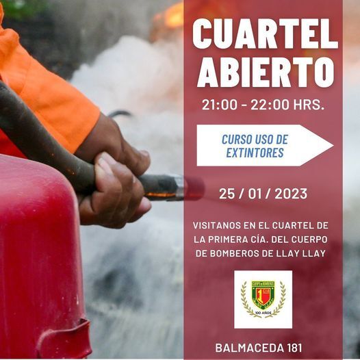 Seguimos con “uso de extintores”, te esperamos en nuestro cuartel abierto este 25 de enero de 21:00 hrs a 22:00 hrs

Cuartel Abierto “uso de extintores”