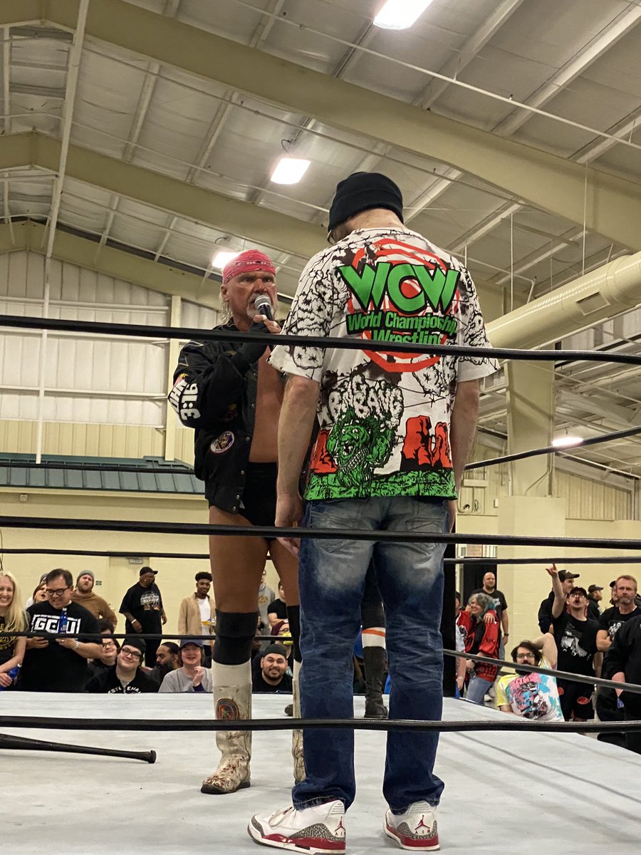 JoeyDefy's tweet photo. NWA legends @RealRickyMorton and George South wrestled at last nights #GCWTalk https://t.co/z60vvkaZHT