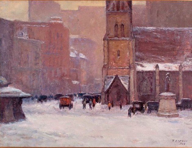 Christ Church Cathedral in the snow, Monument Circle, 1918.

(T.C. Steele)