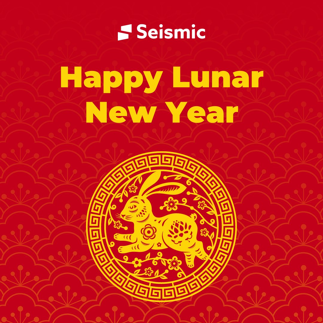 HowdyHeatherC's tweet photo. Happy #LunarNewYear from all of us at Seismic!

May your life be free from worry and fear; instead, may you have love, prosperity and good fortune for the whole year! 

Today marks the beginning of 15 days of celebrations to usher in the year of the Rabbit — skillful, peaceful, a https://t.co/WucudcJh63