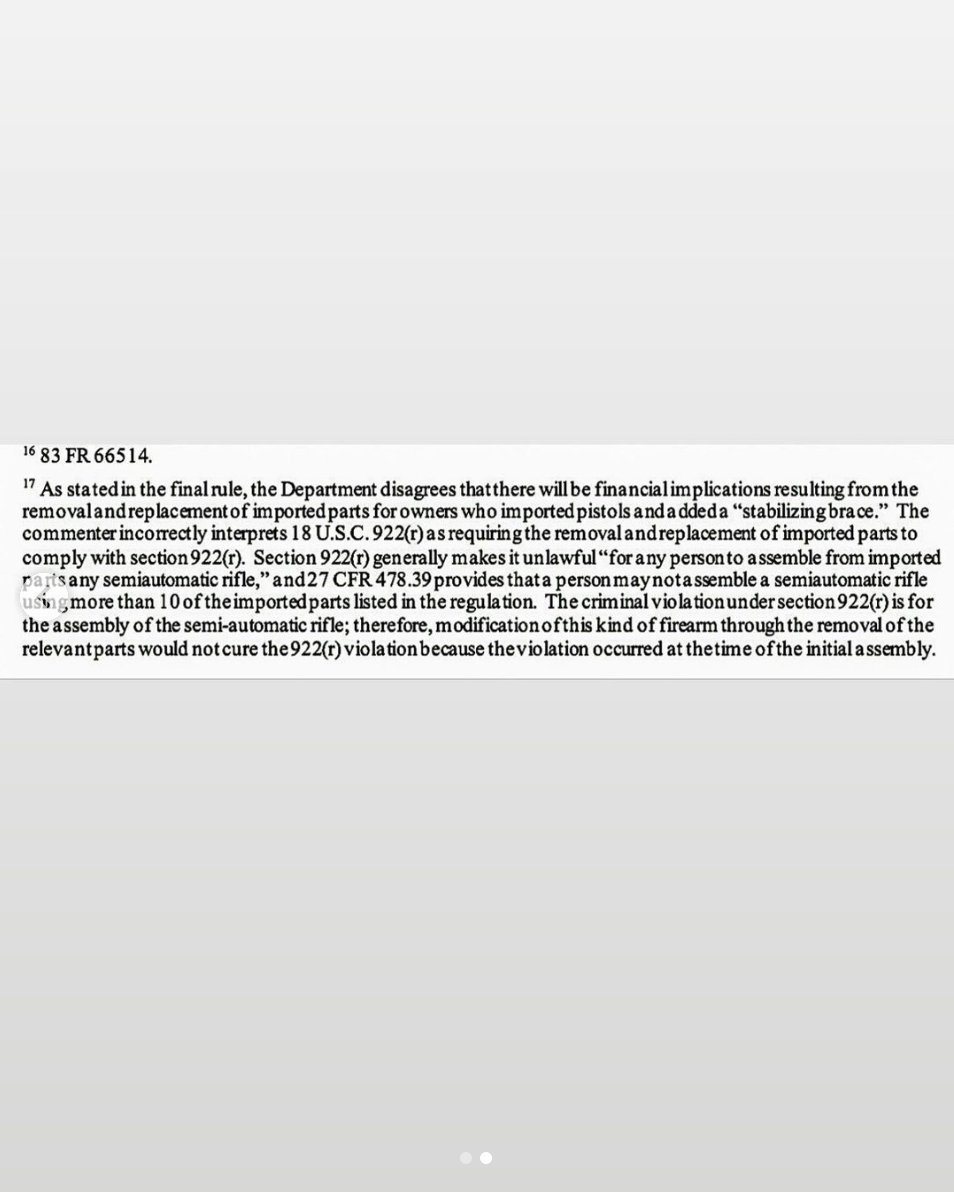 BREAKING: ATF's new brace rule will make ALL imported pistols like Draco's, B&amp;T APC's, Zastava's, Arsenal's, Century MP5 clones, etc. ILLEGAL and MUST be destroyed. FRAC lawyers have reviewed this. This means MILLIONS of guns by ATF decree must be surrendered or you face prison.