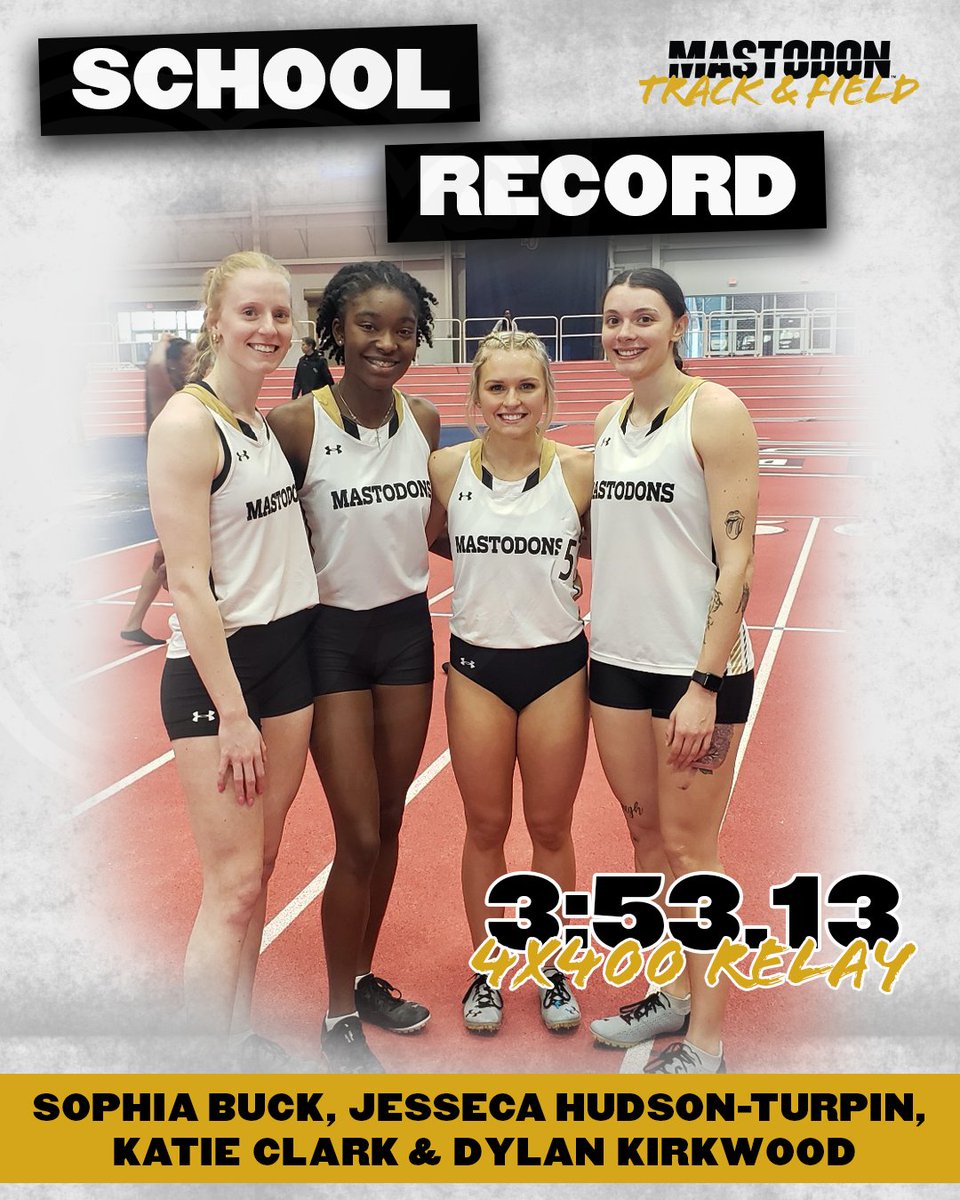 MastodonTFXC's tweet photo. The 4x400 relay record fell today at Liberty!

#FeelTheRumble #HLTF https://t.co/q4W8FzoosO