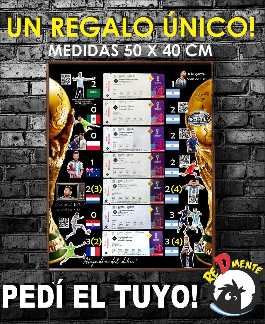 SanLorenzoRedes's tweet photo. Sorteo 28/01 un cuadro a elección con todos los resultados de @Argentina campeón #Qatar2022. Tiene las entradas a cada partido y un código QR que te muestra un resumen de cada partido. 
Para participar tenés que darle rt a este tweet, seguirnos y seguir en instagram a @redmenteok https://t.co/ckZDdHWc80