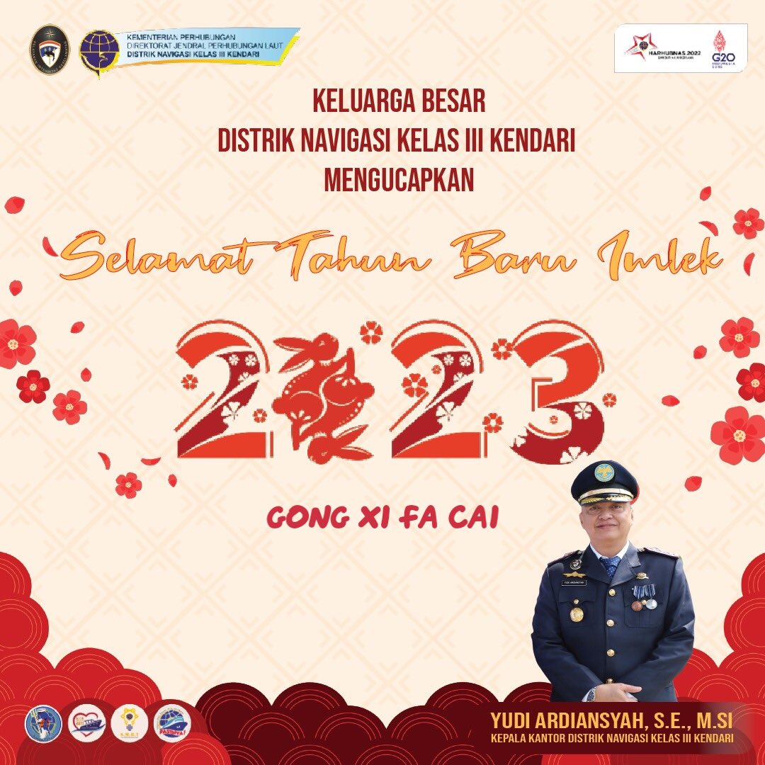Keluarga Besar Kantor Distrik Navigasi Tipe A kelas III Kendari mengucapkan Selamat tahun baru Imlek 2023, semoga kesejahteraan, kemakmuran senantiasa mengaruniai sepanjang tahun.

Xin Nian Kuai Le, Gong Xi Fa Cai! 

#DJPLKerjaDenganHati #SMRTHublaPastinya #LewatLaut