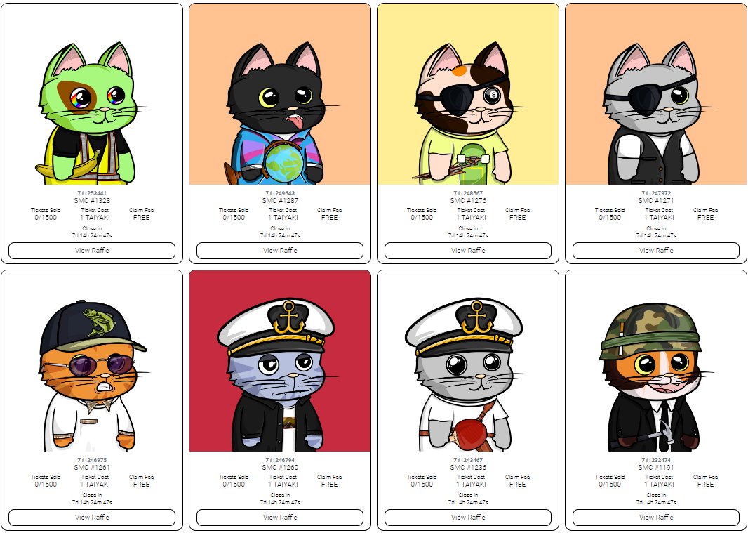 SayMeowClub's tweet photo. 8 SMC NFT'S were added to our raffle website.
https://t.co/meOpbgTsAD
Catch them while you can.
#MEOWWITHUS $ALGO #algofam #AlgoNFT #AlgoNFTs #NFT #NFTs #ALGO #SOL #ETH #NFTCommunity #ADA https://t.co/b3vmsoTAwZ