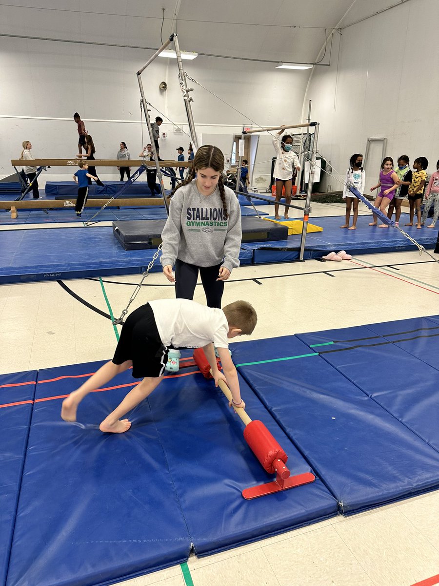 SoCoGymnasts's tweet photo. This is what it’s all about! 😍 The team spent the morning teaching over 75 Laurel Hill students gymnastics! #southcountygymnastics #clinic #southcountystallions https://t.co/kdGuiL8cHm