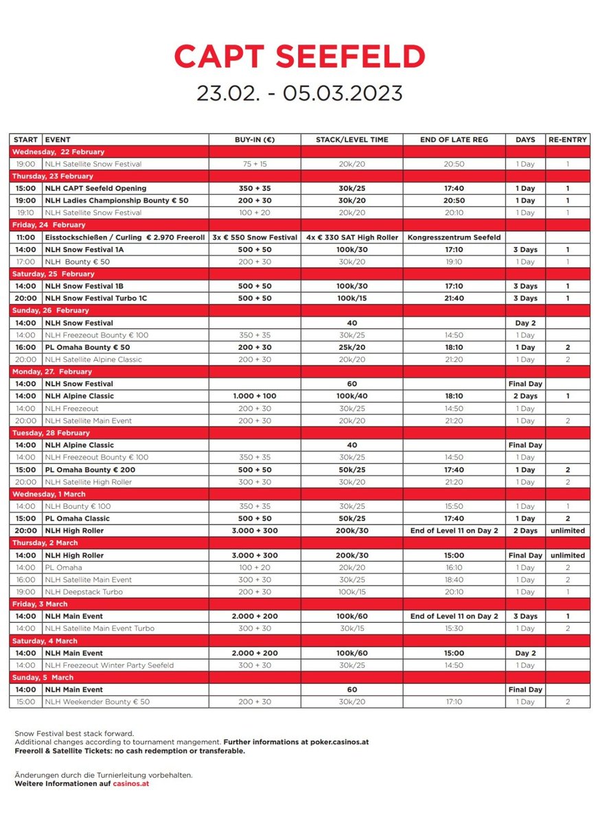 JessicaTeusl's tweet image. ⏰⏰⏰

Giving away 1x €550 Poker Ticket for CAPT Seefeld, Austria´s next Poker Highlight in the mountains.

Join the giveaway with this 3 steps:

♥️ Follow me @JessicaTeusl 
♠️ Retweet this post
♦️ Tag 3 friends

It will be open until January 30, 2023