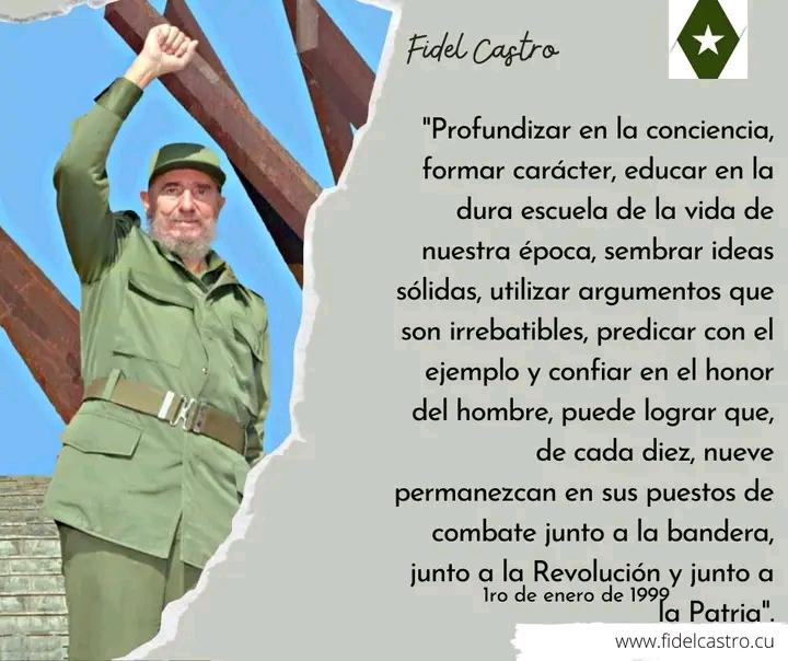 "Profundizar en la conciencia, formar carácter, educar en la dura escuela de la vida de nuestra época, sembrar ideas sólidas, utilizar argumentos que son irrebatibles, predicar con el ejemplo y confiar en el honor del hombre..." #Fidel  
<a href="/japortalmiranda/">José Angel Portal Miranda</a>  
<a href="/CarlosRMoranG/">Carlos Rafael Morán Giraldo</a>