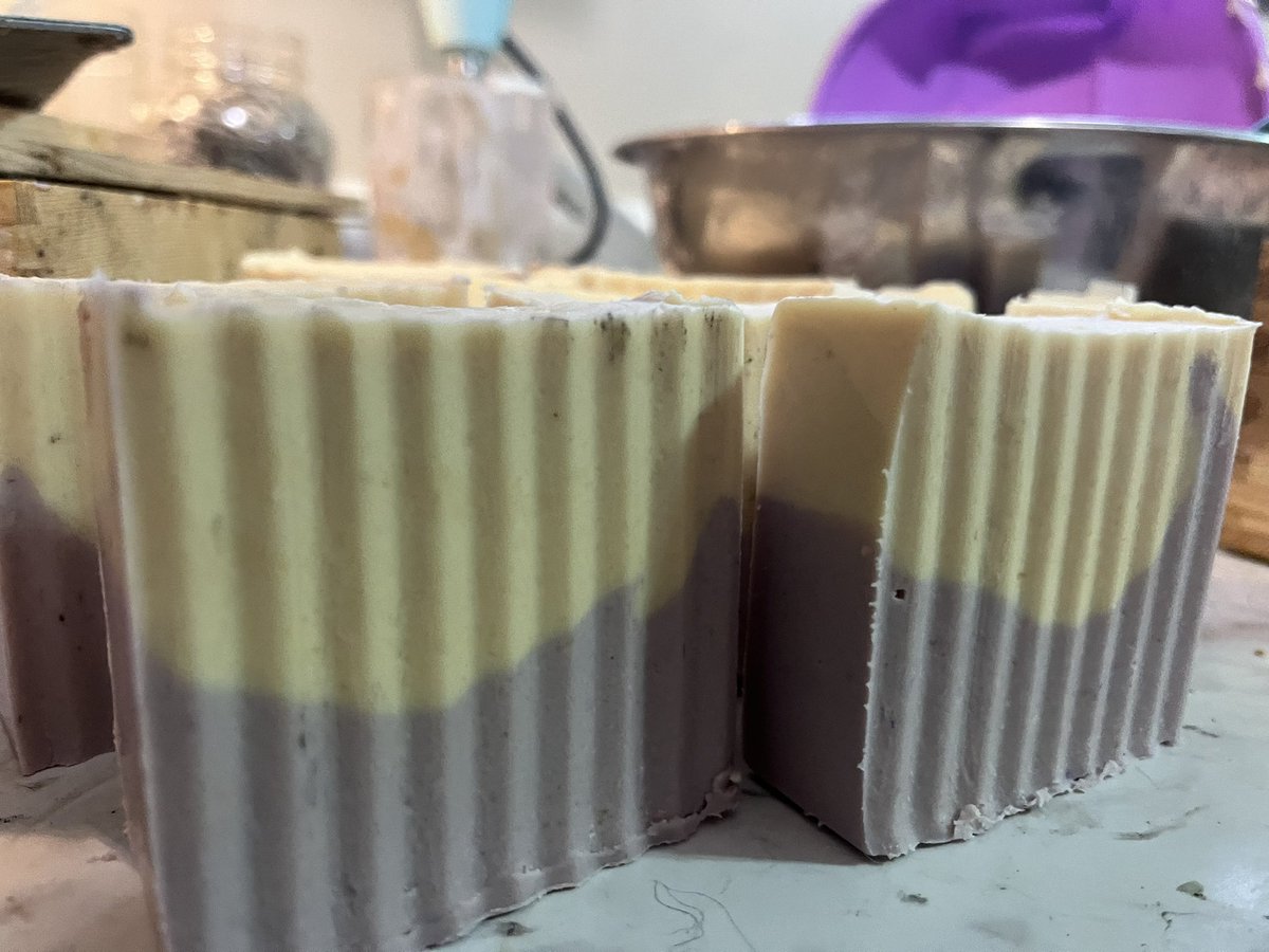 Fresh cut batch of goats milk soap 🧼 🐐 tester bars headed up to @carson_bay_farm for the stamp of approval #goatsmilksoap #soapmaker #farmfresh