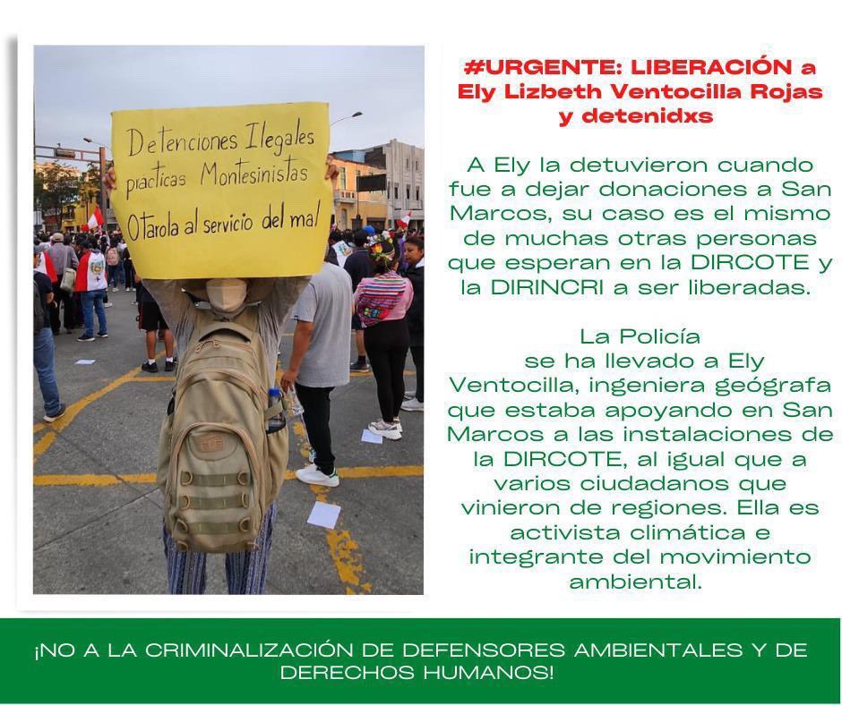 Ely Ventocilla fue detenida injustamente, junto a decenas de jóvenes en la #SanMarcos. ¡No al abuso del poder!