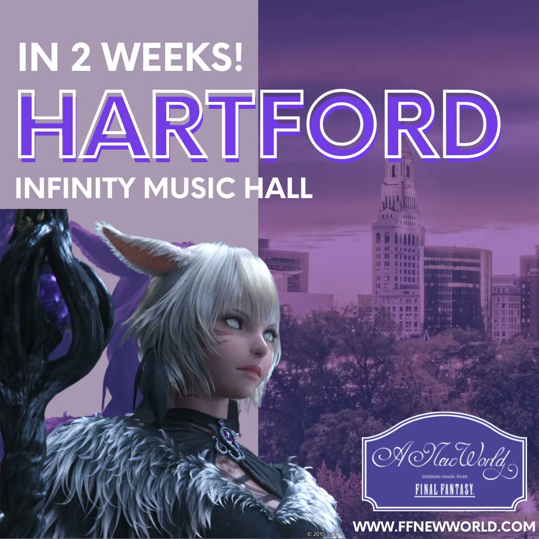 ffnewworld's tweet photo. HELLOOO HARTFORD! ๐
Only 2 more weeks until A New World: intimate music from FINAL FANTASY takes the stage in the Infinity Music Hall! Don't miss your chance to hear our SPECIAL 35th ANNIVERSARY program! ๐คฉ
#awrmusic #ff #finalfantasy #vgm #ost #infinitymusichall #hartford https://t.co/sNn8R2cxT3