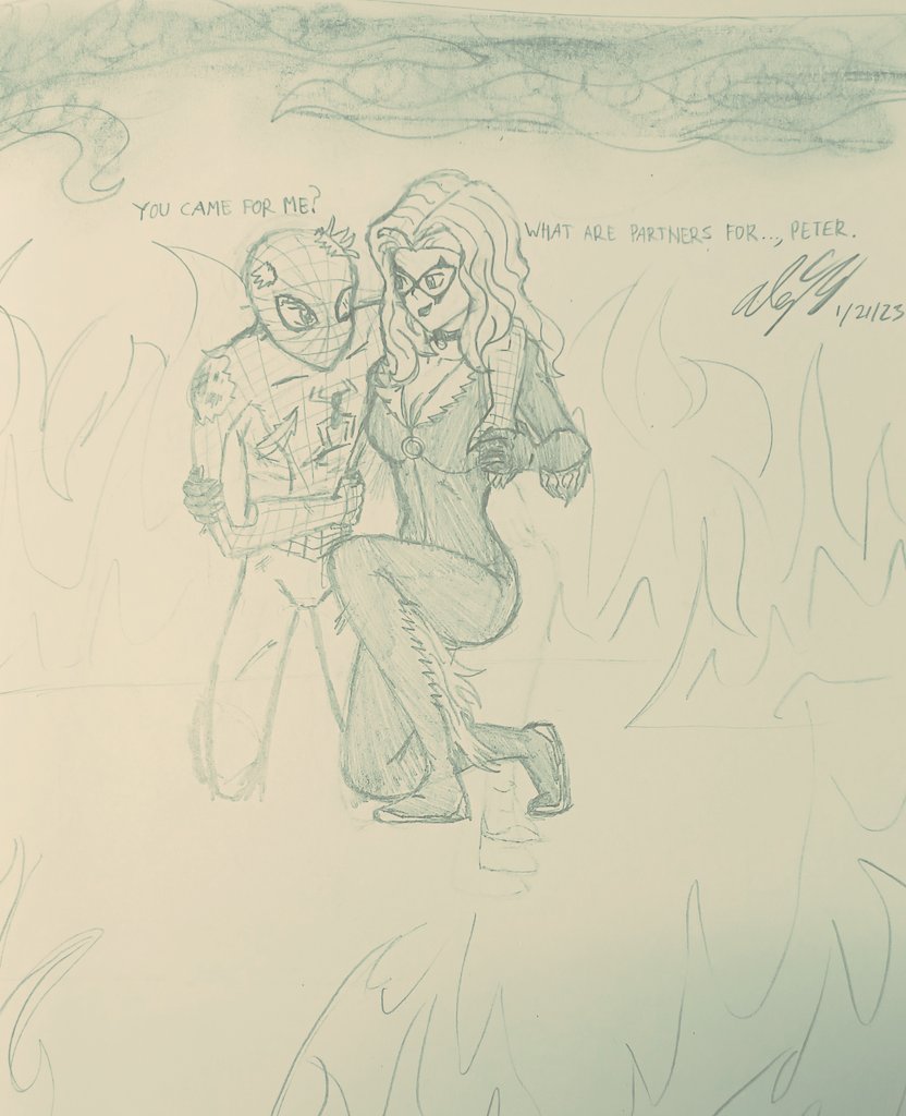Alejand97241625's tweet photo. @peterfelweek #peterfelweek
Day 6: Honor Among Thieves.
Felicia runs to aid her precious Peter trapped in a burning building rather than doing her usual heists.
#powercouple #peterparker #feliciahardy #spiderman #blackcat #marvelcouples #fanart https://t.co/Z09AOHVIOe