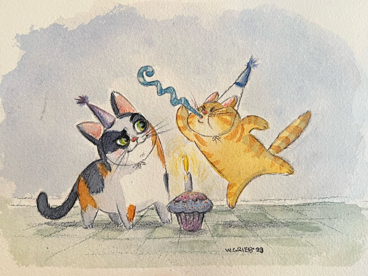 Made a birthday card for my beautiful daughter @bananieannie95. #birthdaycard #watercolor  #cats #cake #party #homemade