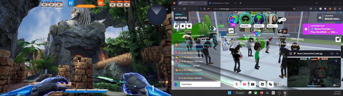 ArtIsMyWeapon_'s tweet photo. This screenshot is epic..
Live streaming the best fps on the blockchain @TheForgeArena while inside of @thenftopia as my avatar but also able to have my live camera on so you can see the real me also.
web2 get ready.. #web3 is here
๐ซ๐พ๐น๏ธ๐๐ค๐๐
#WAXFam #TheForgeArena #NFTGaming https://t.co/ipZWLzRDZS
