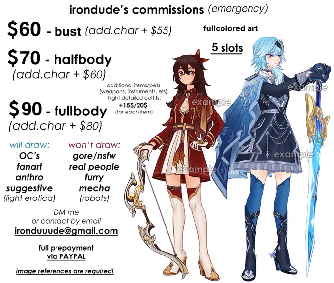 Guys, my PC has died and I'm too broke to repair it, so comms are opened! Need to fix it asap 😭🙏🏻

DM me or write on ironduuude@gmail.com 
you can also help me via pаtrеоn &amp; kо-fi ☕️

rt's will be highly appreciated! 🥺❤️

l1nks and more comm.examples will be in thread below 👇🏻 