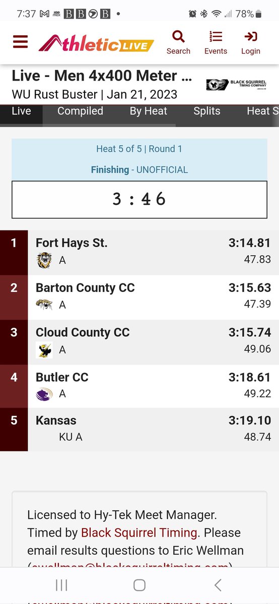 Hayden's results at Washburn today.

60M - 6.94 (PR 6.93)
200M - 6th 21.73 PR! (NCAA Prov 21.69)
4x400M - 1st 3:14.81 NCAA Indoor provisional qualifying time!