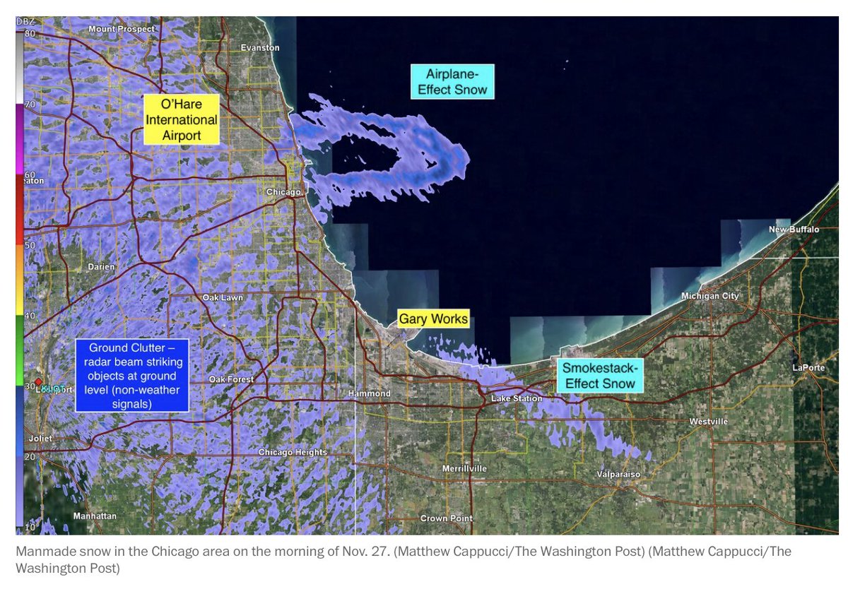 Cool discussion from some NWS mets in Minnesota... possible airplane-effect snow.

It's happened several times before when aircraft nucleate supercooled water droplets:

Dallas: https://t.co/xFwO5RKxnX

Chicago: https://t.co/nxzzMWrmrG https://t.co/SJzyskQ756 https://t.co/t6z96fsHQc