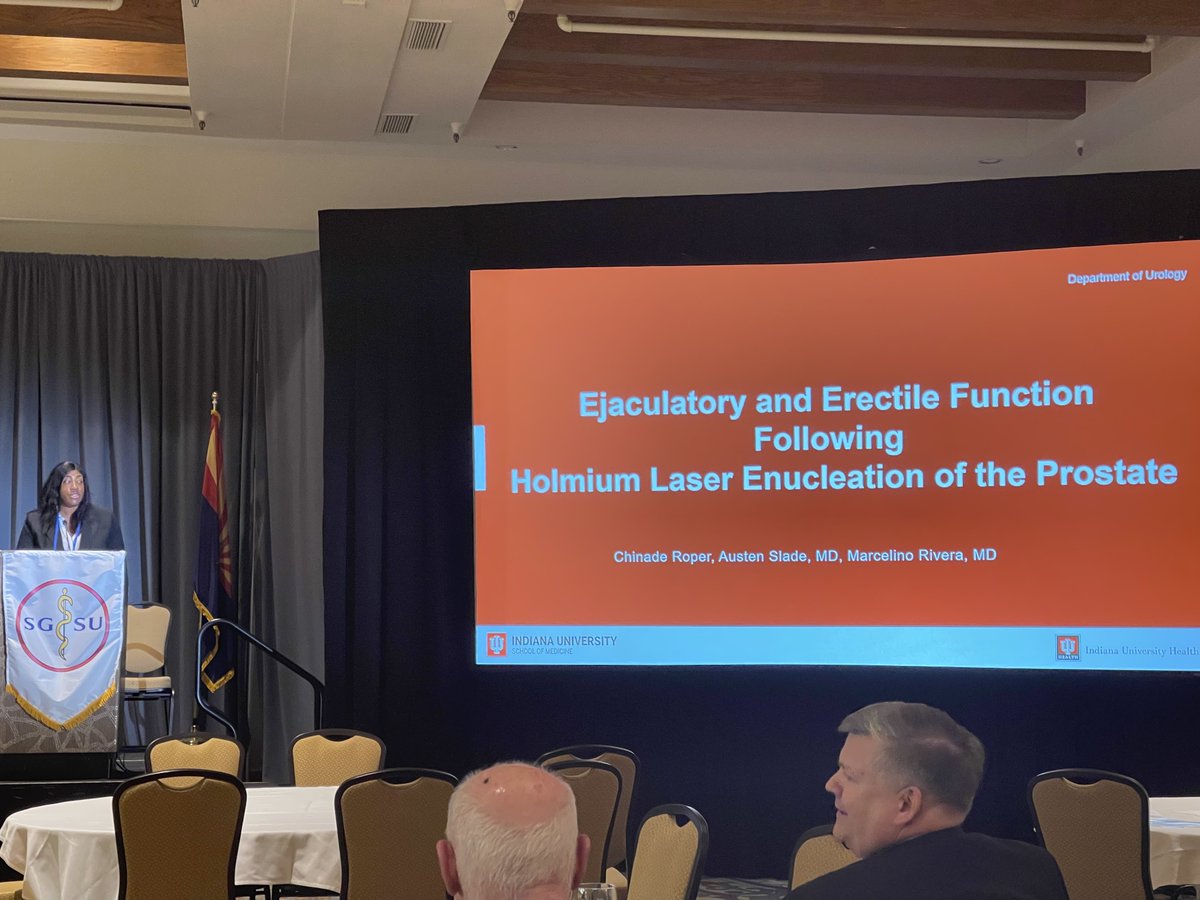 Congratulations to Chinade Roper, an MS3 at IU for her 2nd place poster on ejaculatory and erectile function outcomes following HoLEP! Overall no change in SHIM/IIEF-5 at 3 months. Retrograde ejaculation occurs in most, but with no significant change in bother.