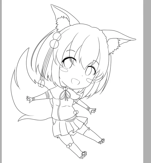 きつねちゃん、デフォルメ線画 