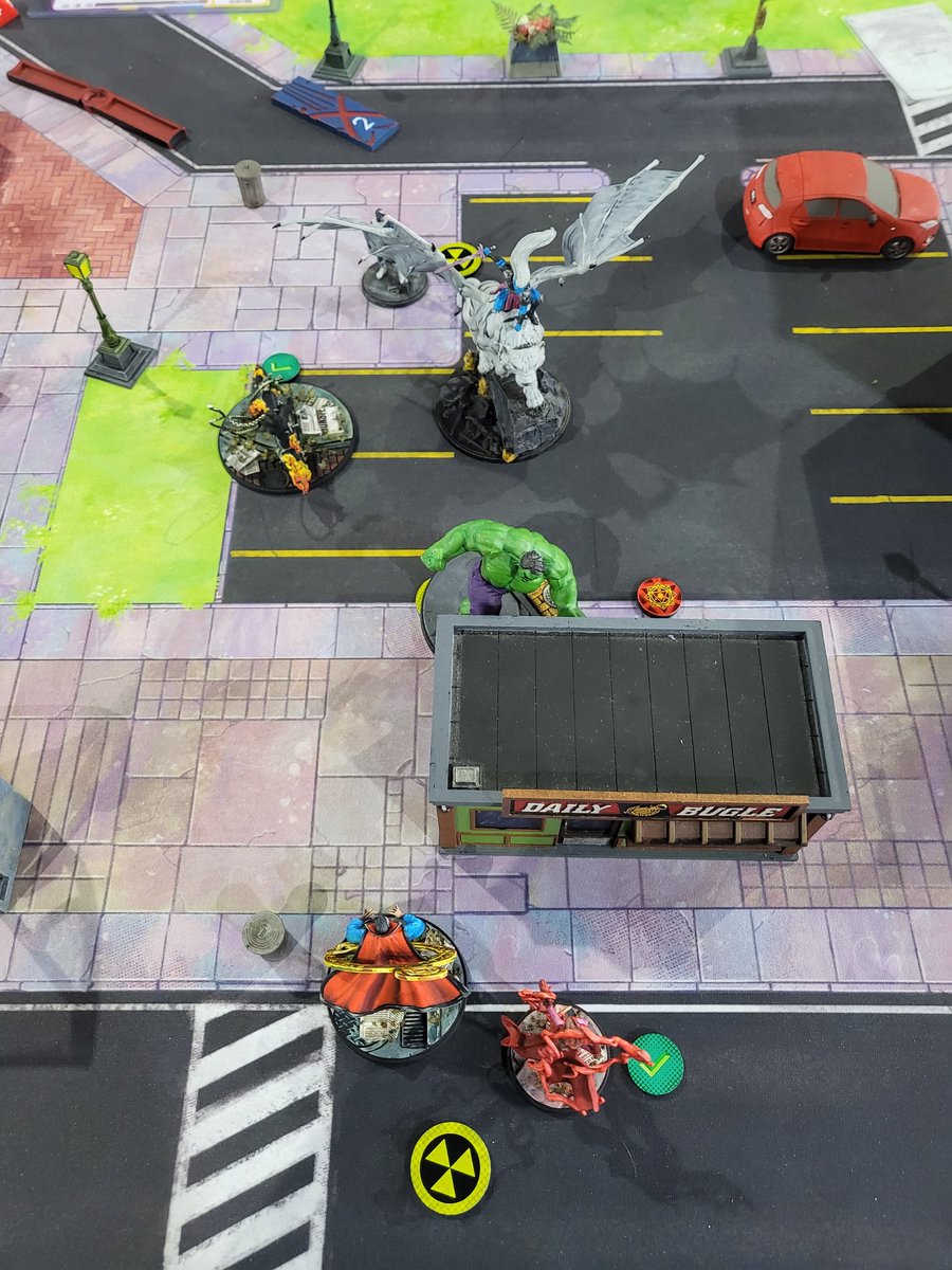 ZweihanderHall's tweet photo. Game 6 of MCP at Cancon: Play into Malekith/Hulk on Gamma Shelters and Montessi Formula. I misplace Ghost Rider early &amp; lose him turn 2. Points get away from me &amp; I end up going down 17-9. 4-1-1 for the weekend. Defenders are great, ignore the internet! #marvelcrisisprotocol https://t.co/ONkPNR9rFX