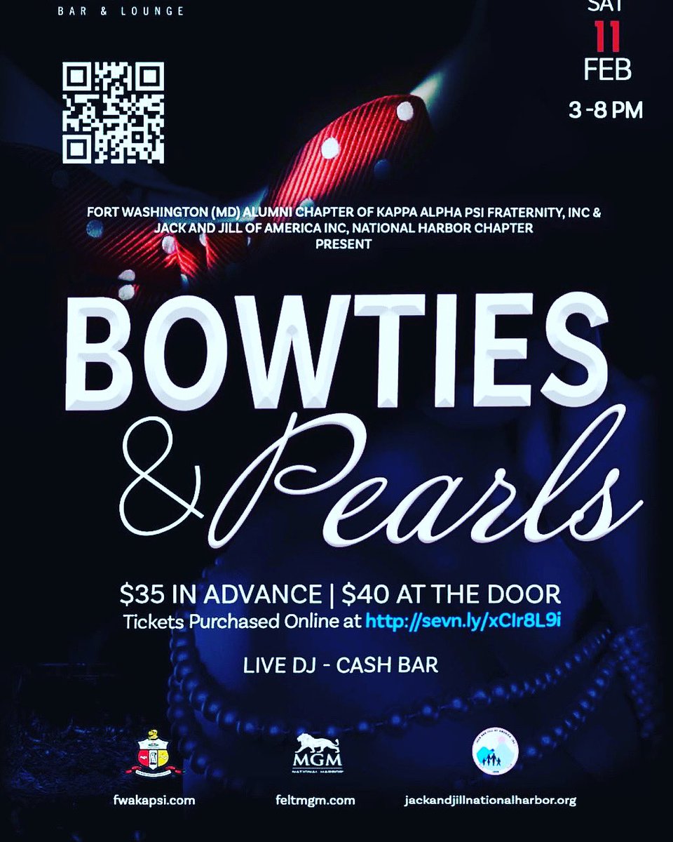 Please join The National Harbor Chapter of Jack and Jill of America Inc. Scholarship Fundraiser. We are  partnering with Kappa Alpha Psi Fraternity, Fort Washington Alumni Chapter. All proceeds will go towards our scholarships. 
sevn.ly/xCIr8L9i