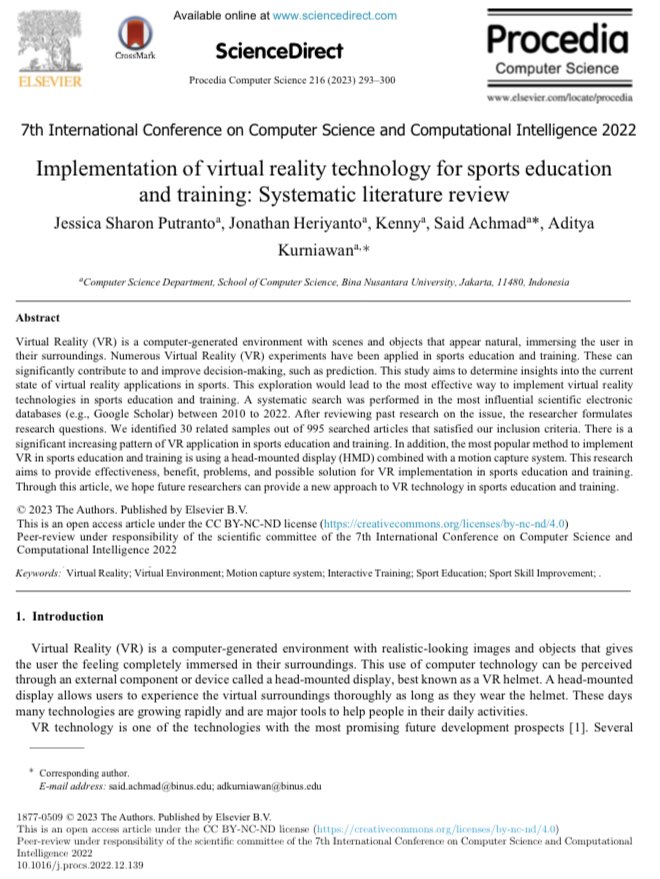 DrSethJenny's tweet photo. New citation of our #MotionbasedVideoGaming research:
Implementation of virtual reality technology for sports education and training: Systematic Literature Review
#Exergaming #VR #VirtualReality
Full text:
https://t.co/VgSw15sIRQ https://t.co/ueqi47W2CP