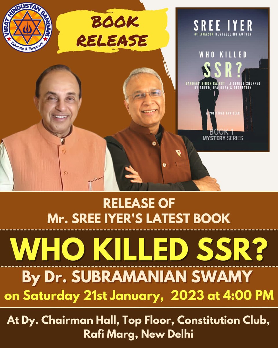 kohli_namrata's tweet photo. #booklaunch #ssrcasetruth 
The SSR case needs proper closure... we cannot, and we must not allow it to be business as usual ... last evening, I attended the book launch of "Who killed SSR"- by author Sree Iyer.. the book was launched by Dr Swamy https://t.co/L4r64aGL4i