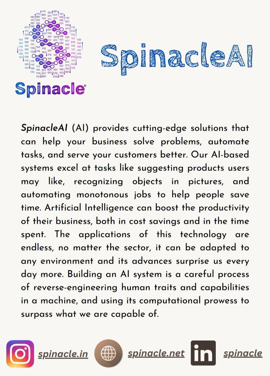 spinacle_off's tweet photo. Our Spinacle Solutions 👨💻🤖
#spinacle
#ArtificialInteligence https://t.co/hHglWhyzvR