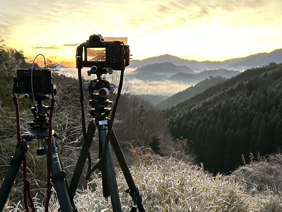 massamichyan's tweet image. せっかく買った軽量三脚で立雲峡を登ってと張り切って行ったらまさかの通行止め… 結局車横付ポイントで4型と肩を並べて撮影　雲海でてるやん
#RRS #ReallyRightStuff #myRRS #三脚ポトレ #竹田城 #雲海