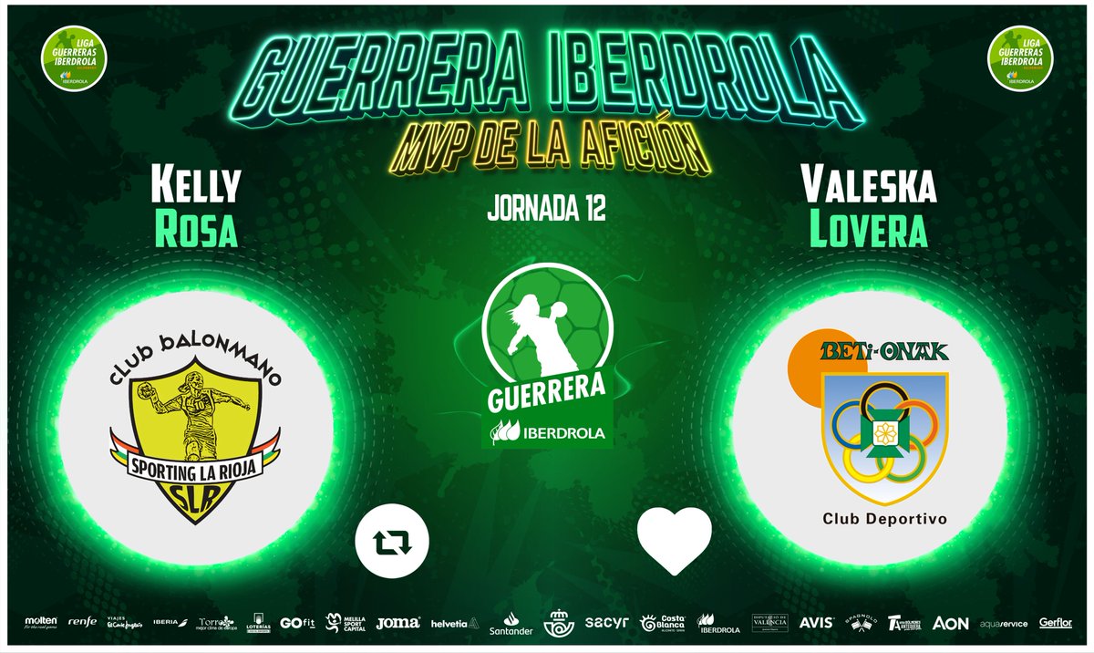 ⭐️ #GuerreraIberdrola - Jornada 12

🆚 @SportingLR : <a href="/Beti_guerreras/">Replasa Beti-Onak</a> 

♻️ RT: Kelly Rosa 
❤️ Me gusta: <a href="/valeskalovera6/">Valeska Lovera Salas</a>