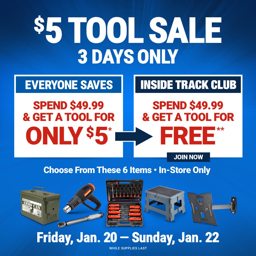 Harbor Freight on Twitter "FINAL DAY Get a tool for 5 when you spend