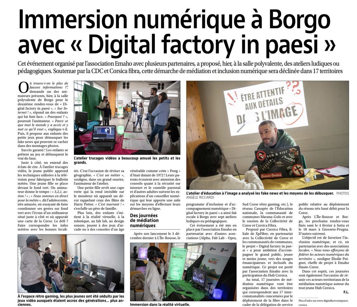 numerique_corse's tweet photo. Retour sur le Digital Factory in Paesi de Borgu qui s’est tenu hier ! Bravo à l’ensemble des acteurs de l’inclusion numérique et participants qui ont répondu présents 😁 Nous vous attendons nombreux à Sotta le samedi 4 février 🧑🏽💻 #DFiP #smartisula https://t.co/cvf5ofHVh1