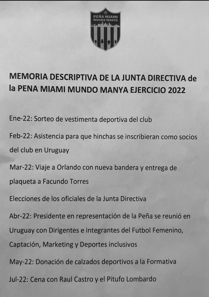 MiamiMundoManya's tweet image. Compartimos la Memoria Descriptiva (Ejercicio 2022) de la Peña Miami Mundo Manya - Ricardo "Zurdo" Viera.
