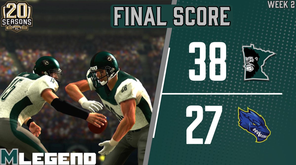 MN_Legend_SFL's tweet photo. Victory! Your Minnesota Legend move to 2-0 on the season! Great game to the @SFL_Lycans and good luck the remainder of the season. Our division rivals, Sioux Falls is next! @simulationfl #Believe #WIN #Season20 #MakeAnImpact #GetStomped #Minnesota #Legend #LegendIsReal https://t.co/YiOa1vQAJg