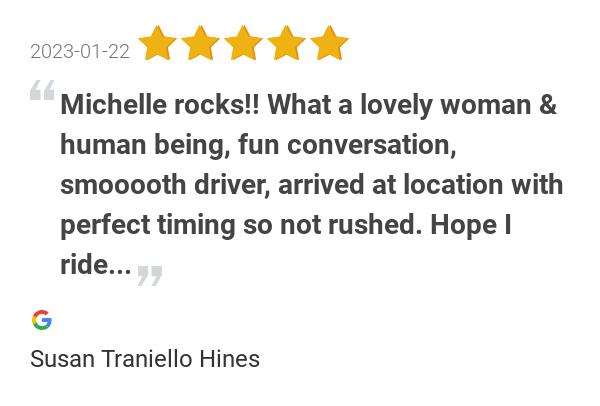 executivecarlax's tweet photo. New 5.0-star Review: "Michelle rocks!! What a lovely woman &amp; human being, fun conversation, smooooth driver,... https://t.co/7dlGMhp6ob