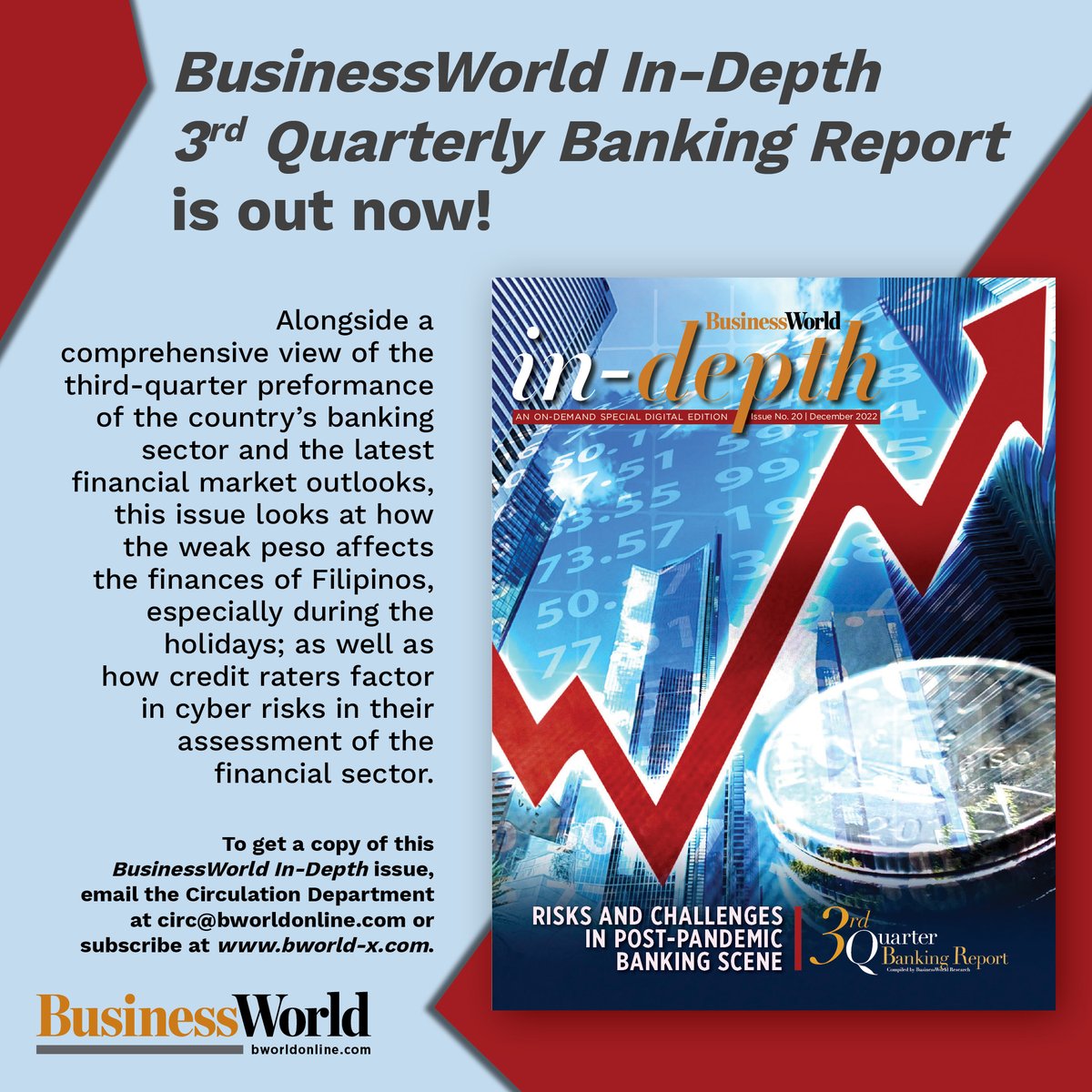 bworldph's tweet photo. Get a copy of the 3rd Quarterly Banking Report 2022 in the latest issue of BusinessWorld In-Depth, BusinessWorld's on-demand digital magazine! https://t.co/xU1ef78ixo