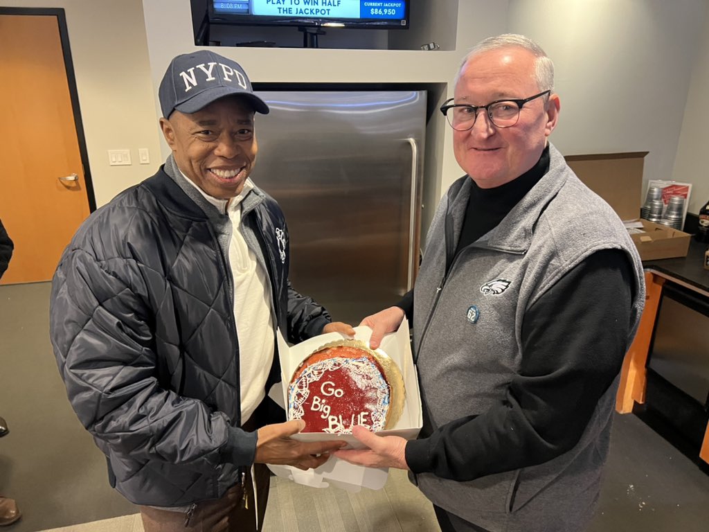 Heartbreaking loss, but the <a href="/Giants/">New York Giants</a> gave their all and will be back next year. On behalf of our city, thank you for a great season. 

<a href="/PhillyMayor/">Mayor Cherelle L. Parker</a>, enjoy the vegan cheesecake AND vegan cheesesteak with my compliments and good luck to the <a href="/Eagles/">Philadelphia Eagles</a> next week!